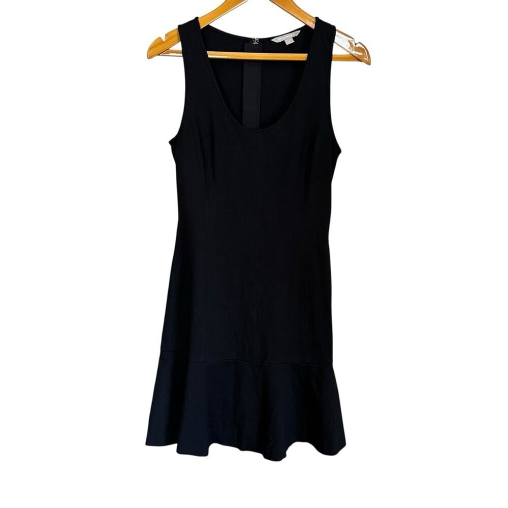 Banana Republic Ponte Knit Scoop Neck Flounce Hem Black Tank Midi Dress Sz 8